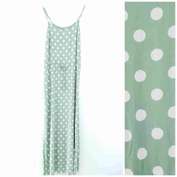Forever 21 Dresses & Skirts - F21 Spaghette Strap Maxi Dress Green Polkadot SmalL Sleeveless Casual Beach